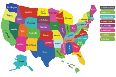 Sticker  Carte des Etats Unis avec les Etats