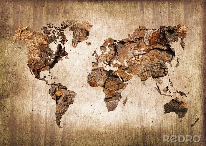 Sticker  Carte du monde à la texture bois