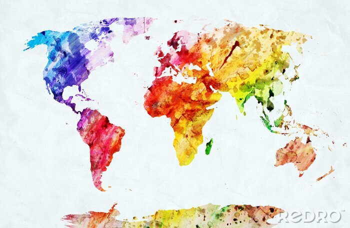 Sticker  Carte du monde abstraite peinte à l'aquarelle