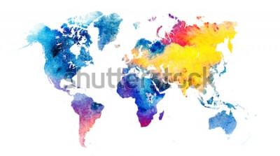 Sticker  Carte du monde aquarelle colorée.