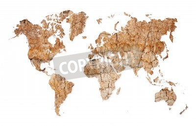 Sticker  Carte du monde avec continents à partir du sol déserte sec