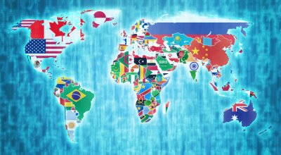 Carte du monde avec des drapeaux colorés