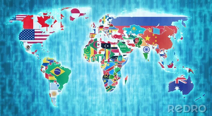 Sticker  Carte du monde avec des drapeaux colorés