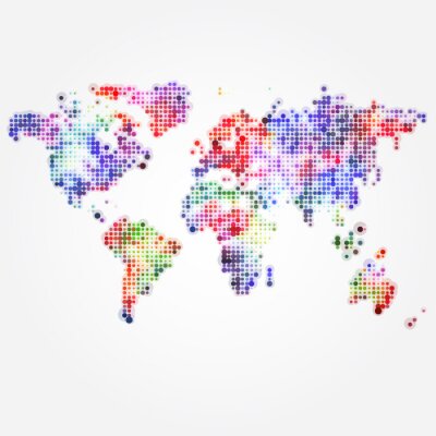 Carte du monde avec des points colorés de différentes tailles