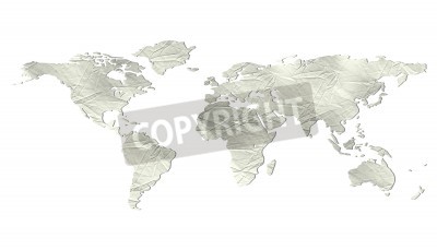Sticker  Carte du monde avec la lumière gris beige la texture du papier - isolé sur fond blanc