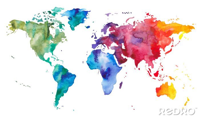 Sticker  Carte du monde colorée version aquarelle