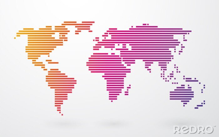 Sticker  carte du monde composée de bandes de couleur sur un fond clair