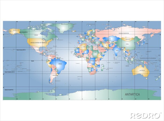 Sticker  Carte du monde détaillée avec les noms de pays, de vecteur isolé par g