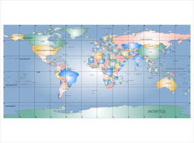 Sticker  Carte du monde détaillée avec les noms de pays, de vecteur isolé par g
