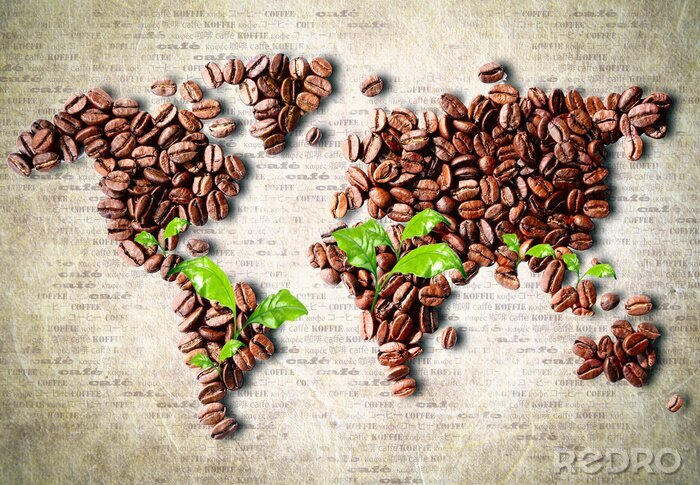 Sticker  Carte du monde en grains de café