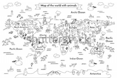Sticker  Carte du monde en noir et blanc avec des graphiques supplémentaires