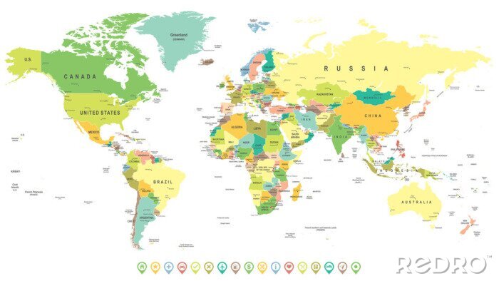 Sticker  Carte du monde et des icônes de navigation - illustration.