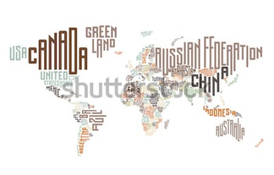 Sticker  Carte du monde faite de noms de pays typographiques. Illustration vectorielle