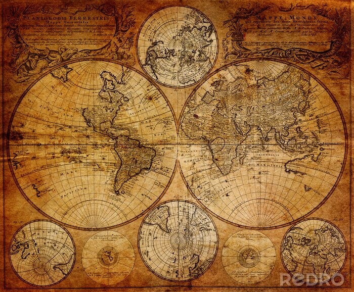 Sticker  Carte du monde historique sur papier vieilli