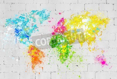 Sticker  carte du monde la peinture sur le mur de briques