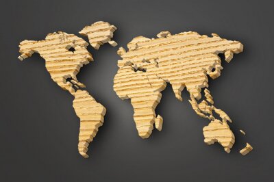 Sticker  carte du monde la sculpture sur la planche de bois