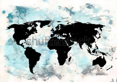 Sticker  Carte du monde noire sur fond abstrait