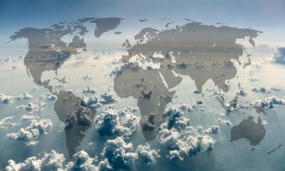 Sticker  Carte du monde sur fond de ciel avec des nuages.