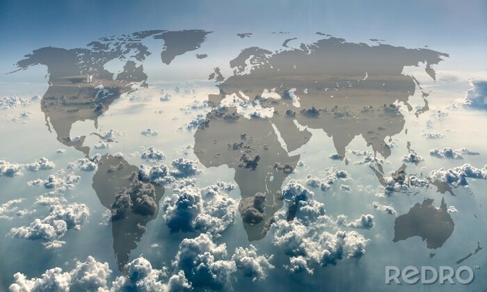 Sticker  Carte du monde sur fond de ciel avec des nuages.