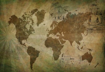 Sticker  carte du monde Voyage antique