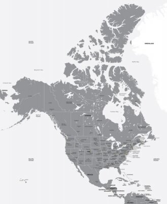 Carte en noir et blanc de l'Amérique du Nord