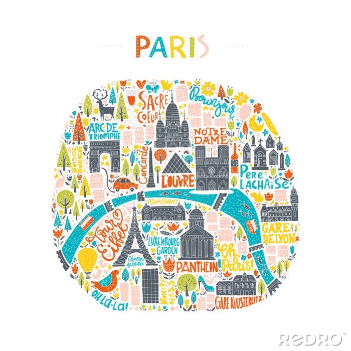 Sticker  Carte Handdrawn de Paris