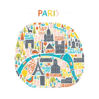 Sticker  Carte Handdrawn de Paris