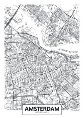Carte minimaliste d'Amsterdam