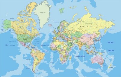Carte politique très détaillée du Monde avec l'étiquetage.