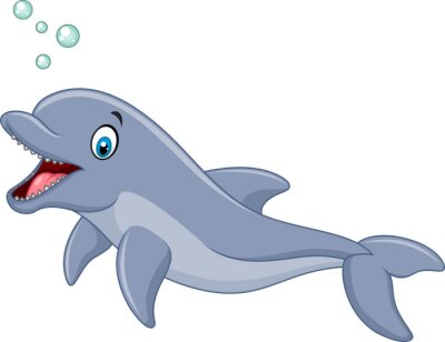 Sticker  Cartoon heureux dauphin isolé sur fond blanc