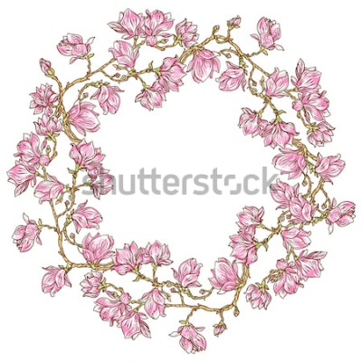 Sticker  Cercle avec des fleurs sur les branches