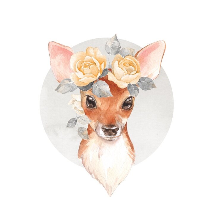 Sticker  Cerf avec une guirlande de roses