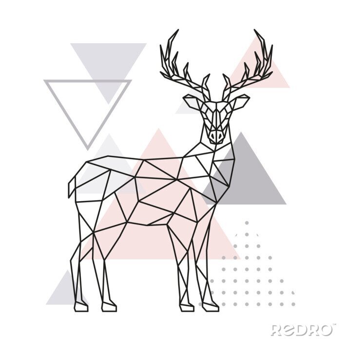 Sticker  Cerf scandinave, vue de côté. Illustration vectorielle géométrique.