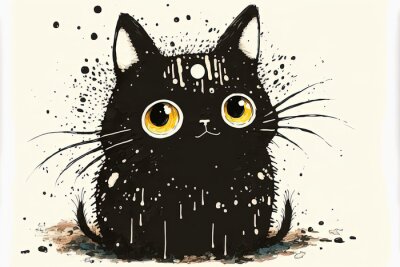 Sticker  Chat noir avec de grands yeux