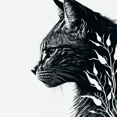 Sticker  Chat noir et mites végétales