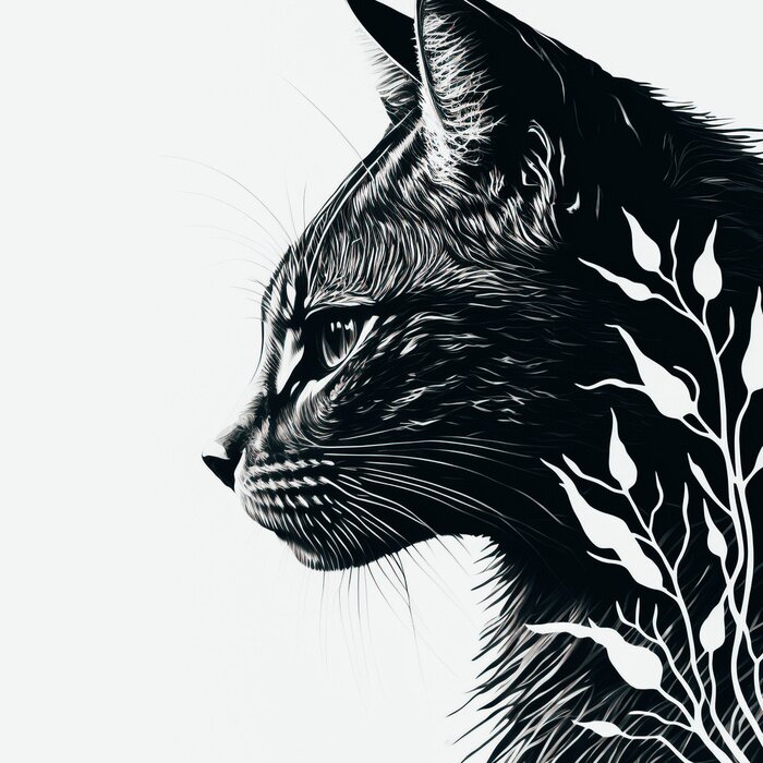 Sticker  Chat noir et mites végétales