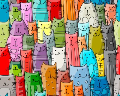 Chats assis colorés et peints