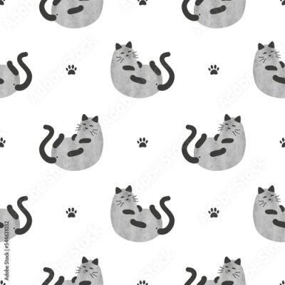 Papier peint à motif  Chats gris drôles avec des queues noires