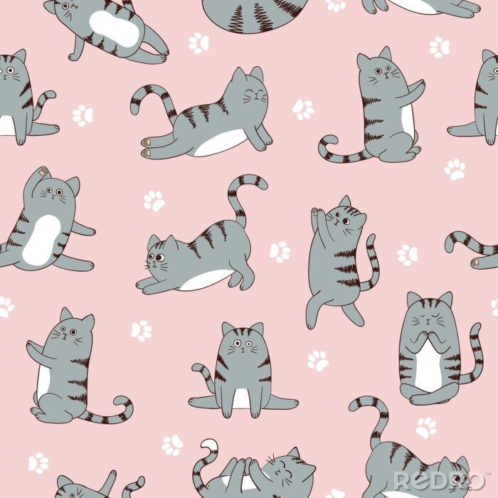 Sticker  Chats gris sur fond rose