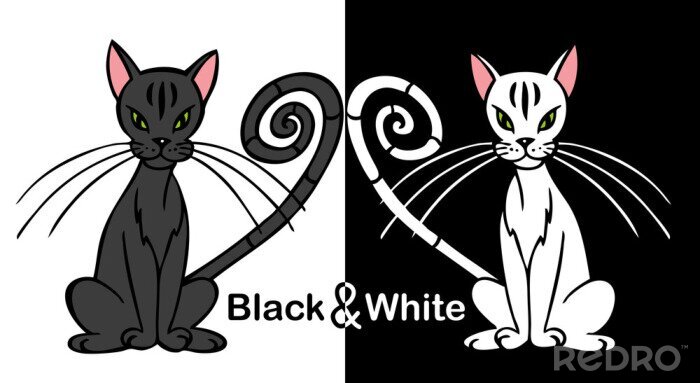 Sticker  Chats noirs et blancs avec des bouts de queue recourbés