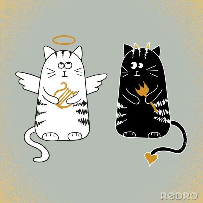 Sticker  Chats noirs et blancs comme ange et diable
