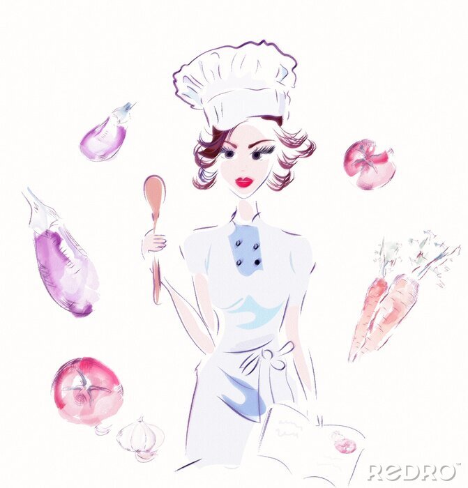 Sticker  Chef aux légumes. Illustration d'un cuisinier