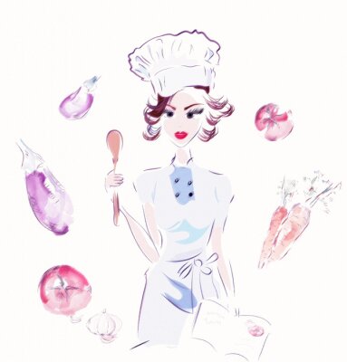 Sticker  Chef aux légumes. Illustration d'un cuisinier