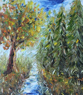 Chemin à travers la forêt, peinture à l'huile