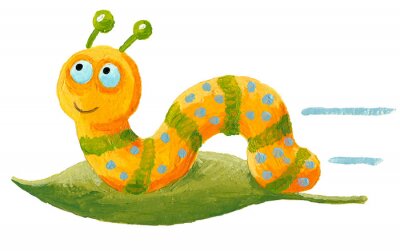 Sticker  Chenille jaune sur une feuille illustration pour enfants