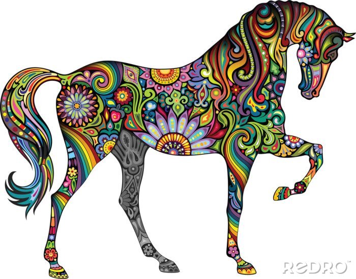 Sticker  Cheval avec des ornements colorés
