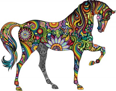 Sticker  Cheval avec des ornements colorés