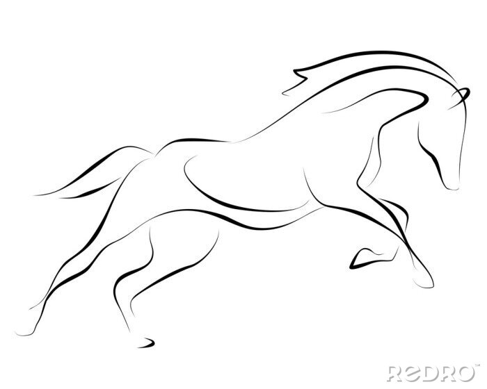 Sticker  Cheval de course à queue noire sur fond blanc. Graphique vectoriel.