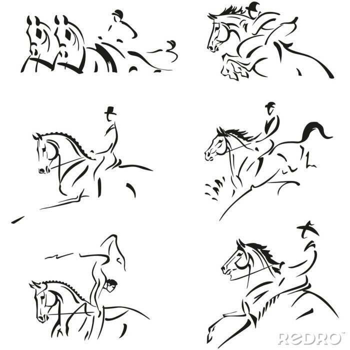 Sticker  Chevaux équestres graphiques noirs de chevaux et de cavaliers