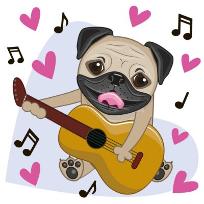 Sticker  Chien Pug avec guitare